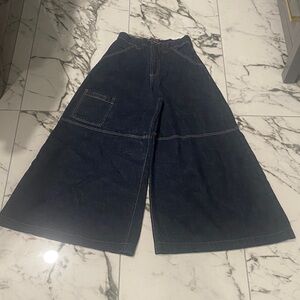 VTG Denim Wide-Leg Pants with Red Stitching